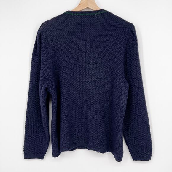 Vtg Giesswein Wool Cardigan Womens 14 Navy Blue Antler Button Mushrooms Austrian - Picture 3 of 11